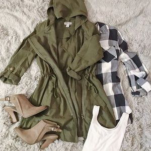Olive Green Hooded Utility Jacket